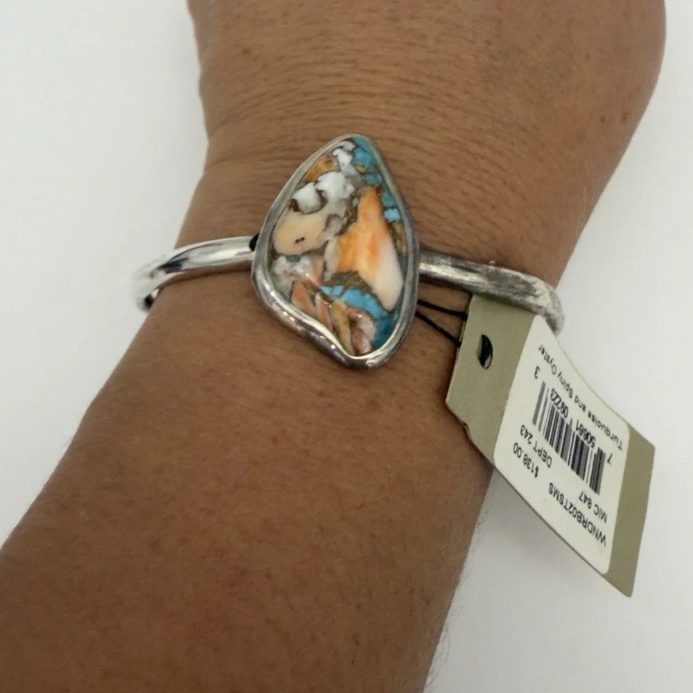 VTG BARSE Signed Sterling Silver Turquoise Spiny Oyster Cuff Bracelet NOS
